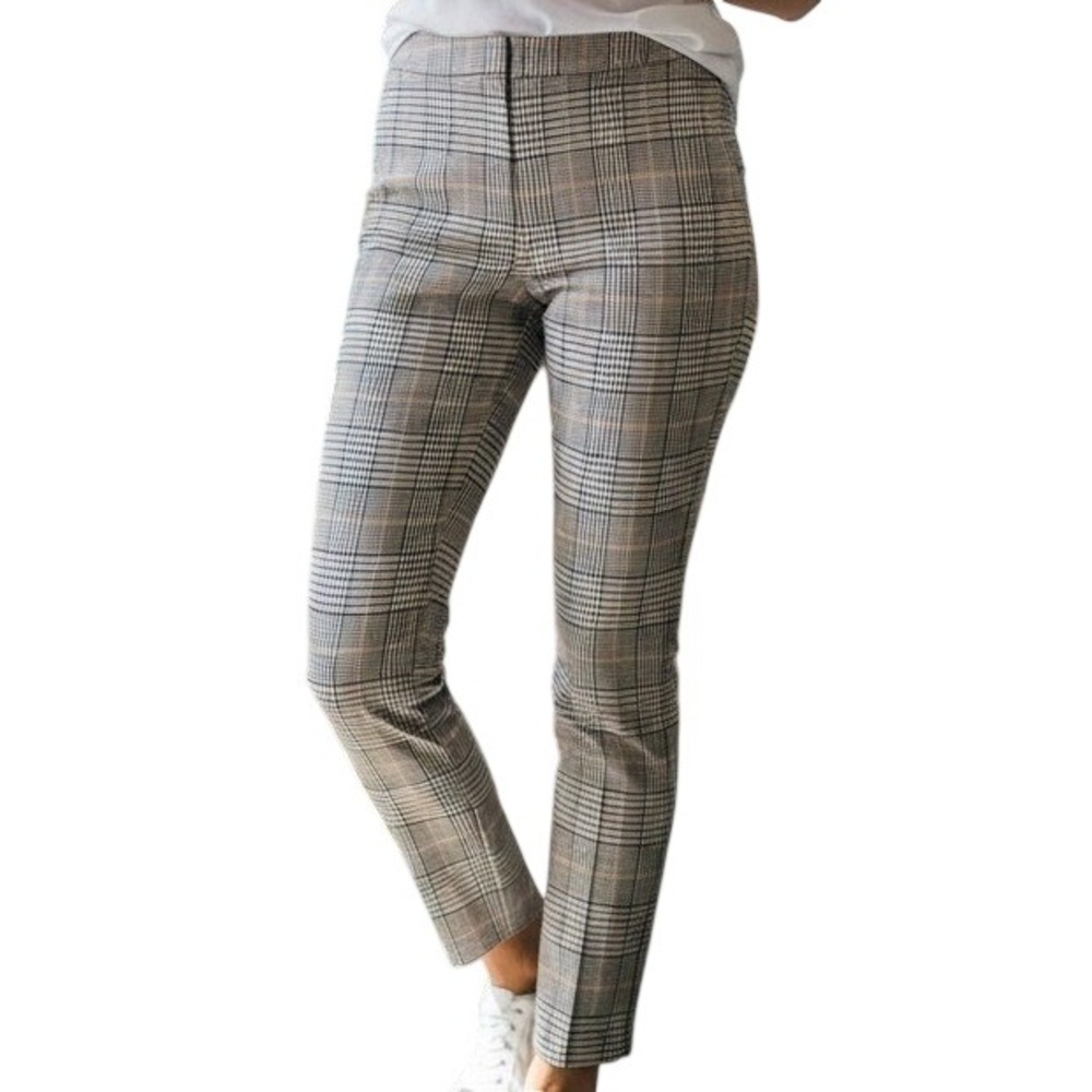 Ann Taylor Petite Glen Plaid High Rise Ankle Pants Side Zip Yellow 6P Stretch